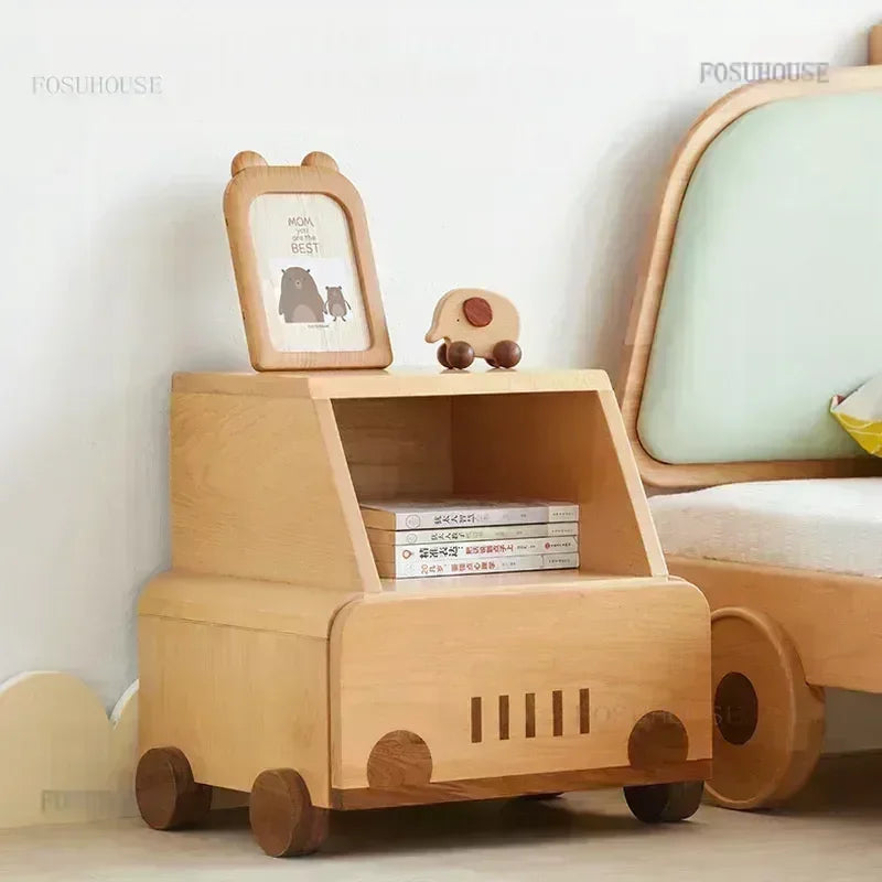 Modern Solid Wood Children's Bedroom Furniture Nightstands Creative Kids Study Drawer Locker Apartment Storage Cabinets