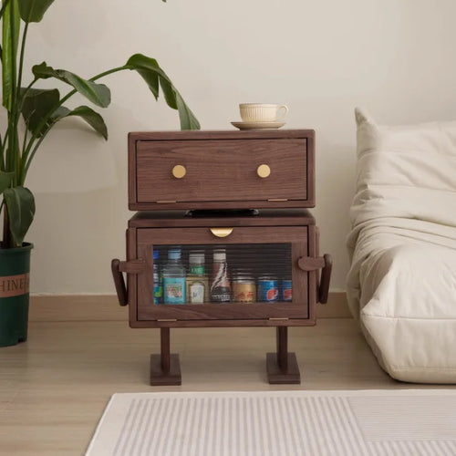 Black Walnut Solid Wood Bedside Table Robot Style Storage Cabinet Sofa Side Creative Kids Chest