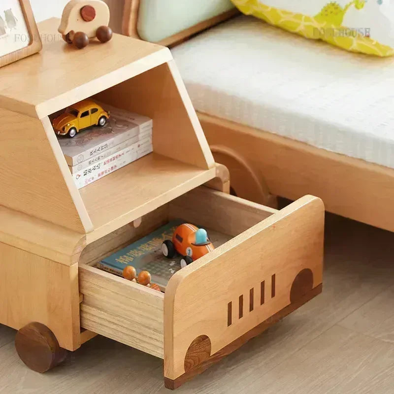 Modern Solid Wood Children's Bedroom Furniture Nightstands Creative Kids Study Drawer Locker Apartment Storage Cabinets